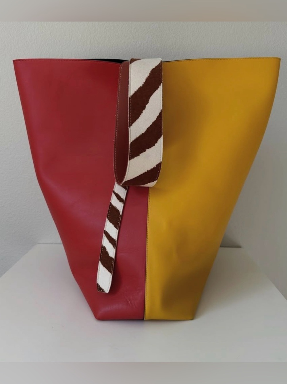 Celine Phoebe Philo Large Twisted Cabas Tote Yellow/Red Zebra Strap